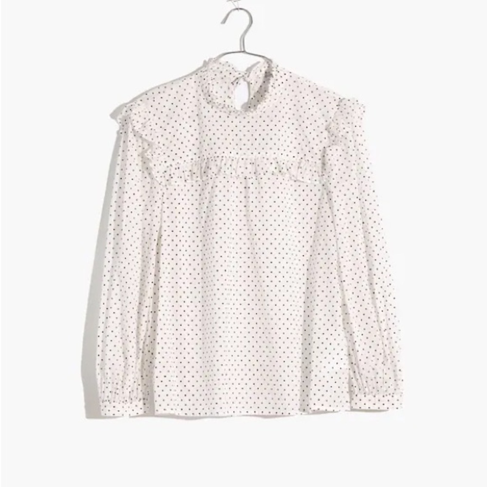 Madewell White Ruffle Polka Dot Blouse
